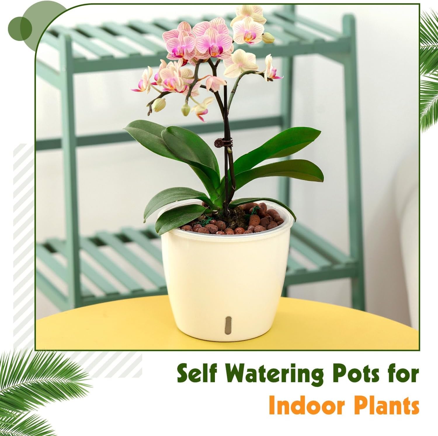 Self Watering Pots for Indoor Plants, 6-Pack 5'' Self Watering Planter with Drainage Holes, Small African Violet Pots with Water Indicator, Clear Wick Orchid Pot, White