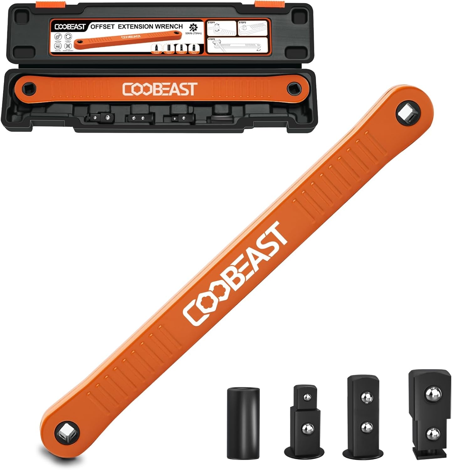 3/8 Inch Offset Extension Wrench Impact Ready Socket Wrench Extender Tool with Versatile 1/4", 3/8", and 1/2" Square Drive Adapters, Universal Extensions Wrench for Small Place