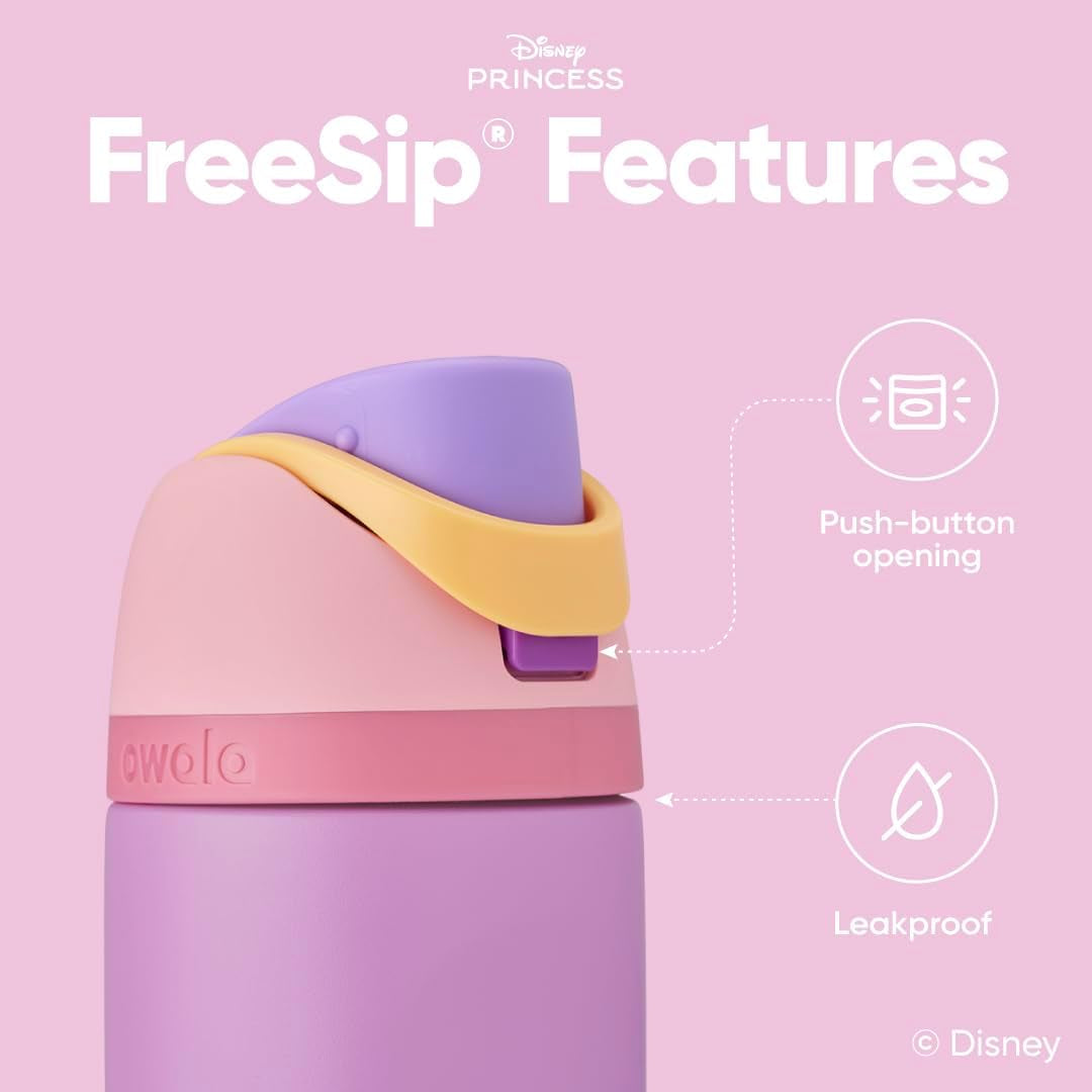 Disney Princess Freesip Insulated Stainless Steel Water Bottle with Straw for Sports and Travel, Bpa-Free Sports Water Bottle, 24 Oz, Rapunzel