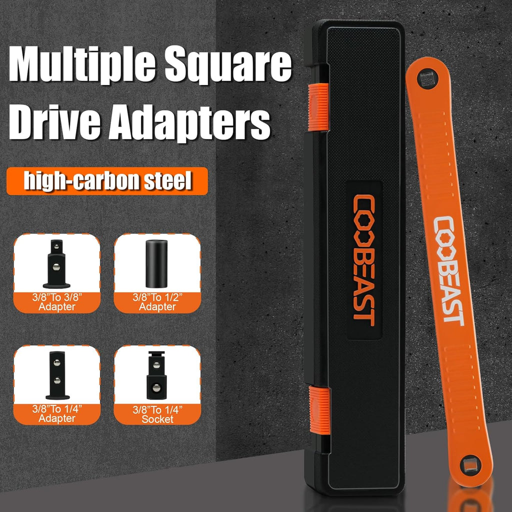 3/8 Inch Offset Extension Wrench Impact Ready Socket Wrench Extender Tool with Versatile 1/4", 3/8", and 1/2" Square Drive Adapters, Universal Extensions Wrench for Small Place