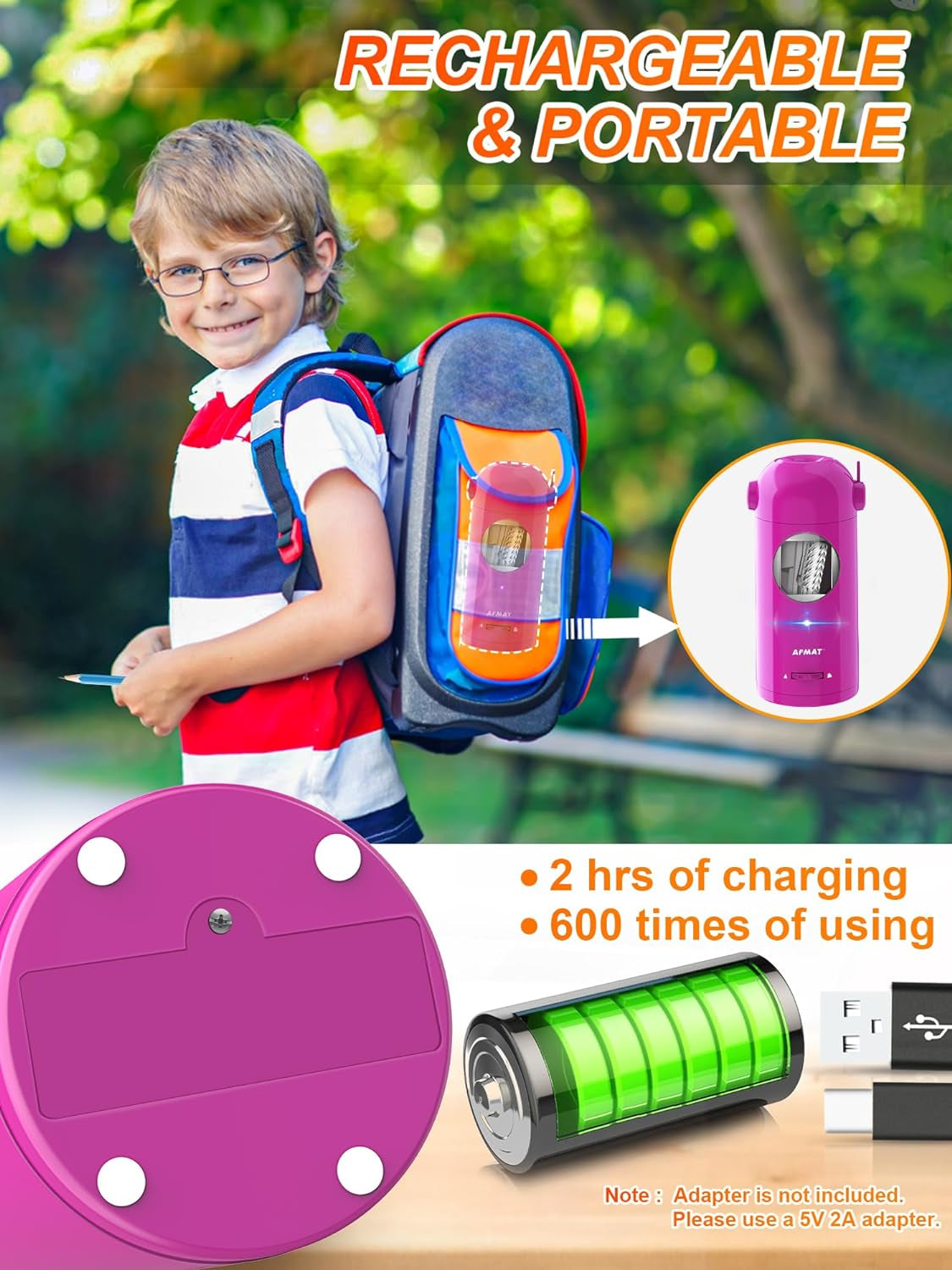 Electric Pencil Sharpener for Colored Pencils, Fully Automatic Robot Pencil Sharpener, Auto in & Out, Rechargeable Hands-Free for 7-11.5Mm Jumbo Pencils, Home, Classroom