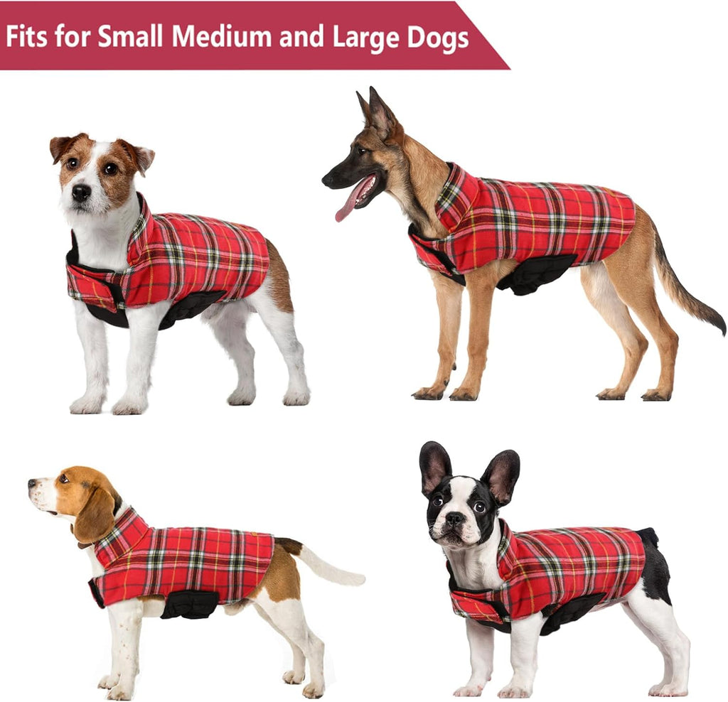 Waterproof Dog Coat, Reversible Dog Jacket for Medium Dogs, Adjustable Durable Doggie Winter Coat Warm Puppy Cold Weather Apparel from Small to Large Breed, Bright Red M