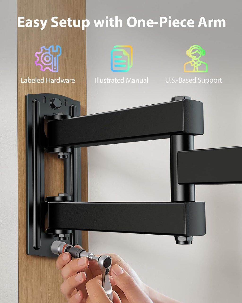 Full Motion TV Wall Mount with LED Light for Echo Show 21/15 and 13″–42″ Tvs up to 44 Lbs, Max VESA 200 X 200Mm, Backlit TV Mount with Music Sync, Rotation Swivel Extension Tilt, PISF06B