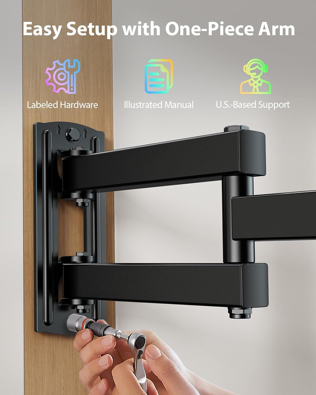 Full Motion TV Wall Mount with LED Light for Echo Show 21/15 and 13″–42″ Tvs up to 44 Lbs, Max VESA 200 X 200Mm, Backlit TV Mount with Music Sync, Rotation Swivel Extension Tilt, PISF06B