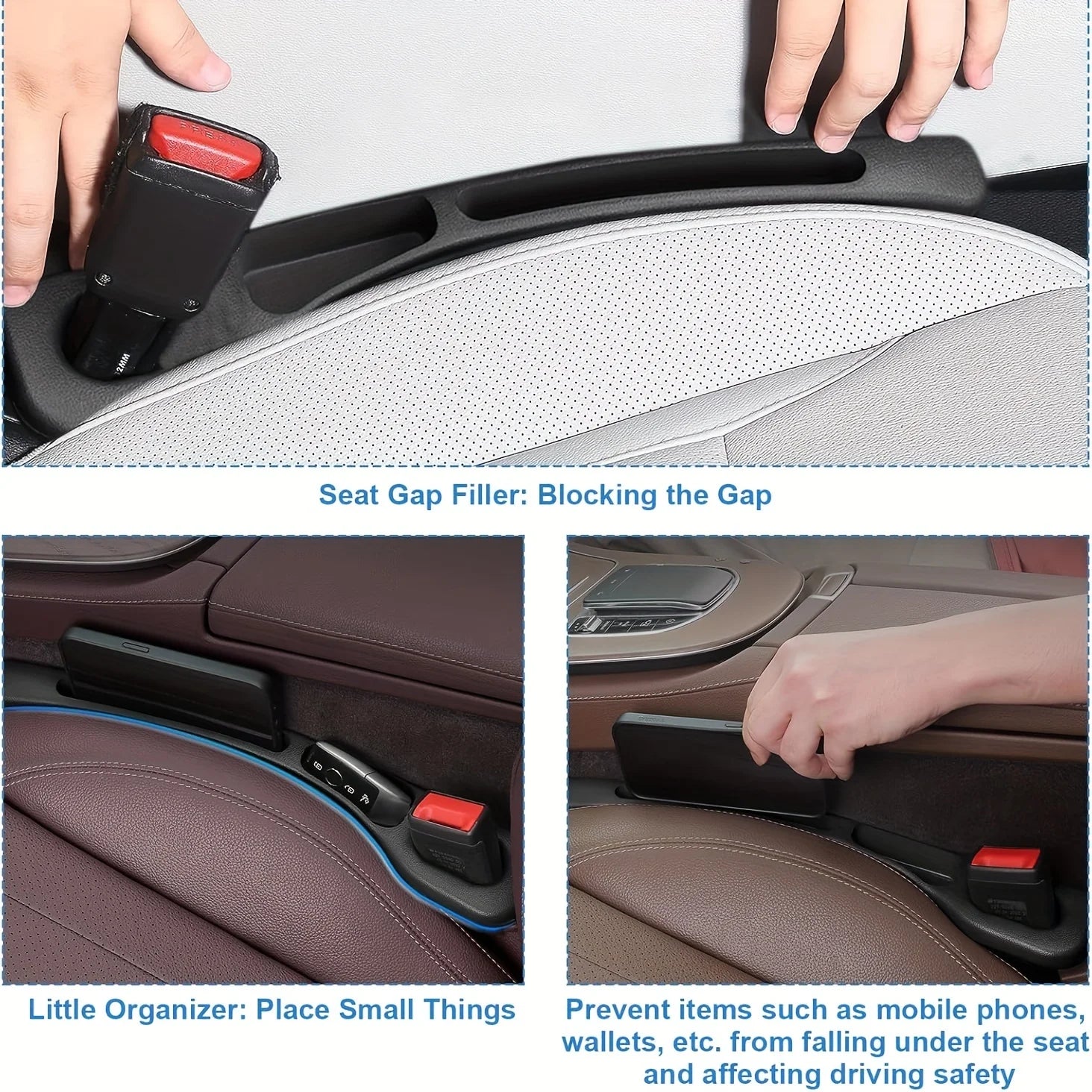 2Pc Car Seat Gap Filler Organizer Pu Waterproof Car Seat Gap Plug Strip with 2 Grooves Seat Gap Storage Auto Interior Accessorie