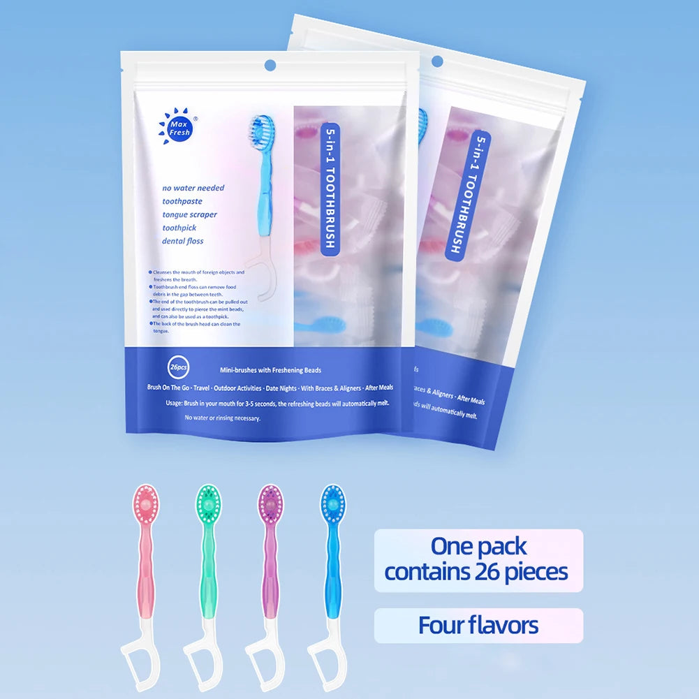 Disposable Mini Toothbrushes with Toothpaste Tongue Scraper Flosses Portable Soft All in 1 Toothbrush Kit for Personal-Hygiene