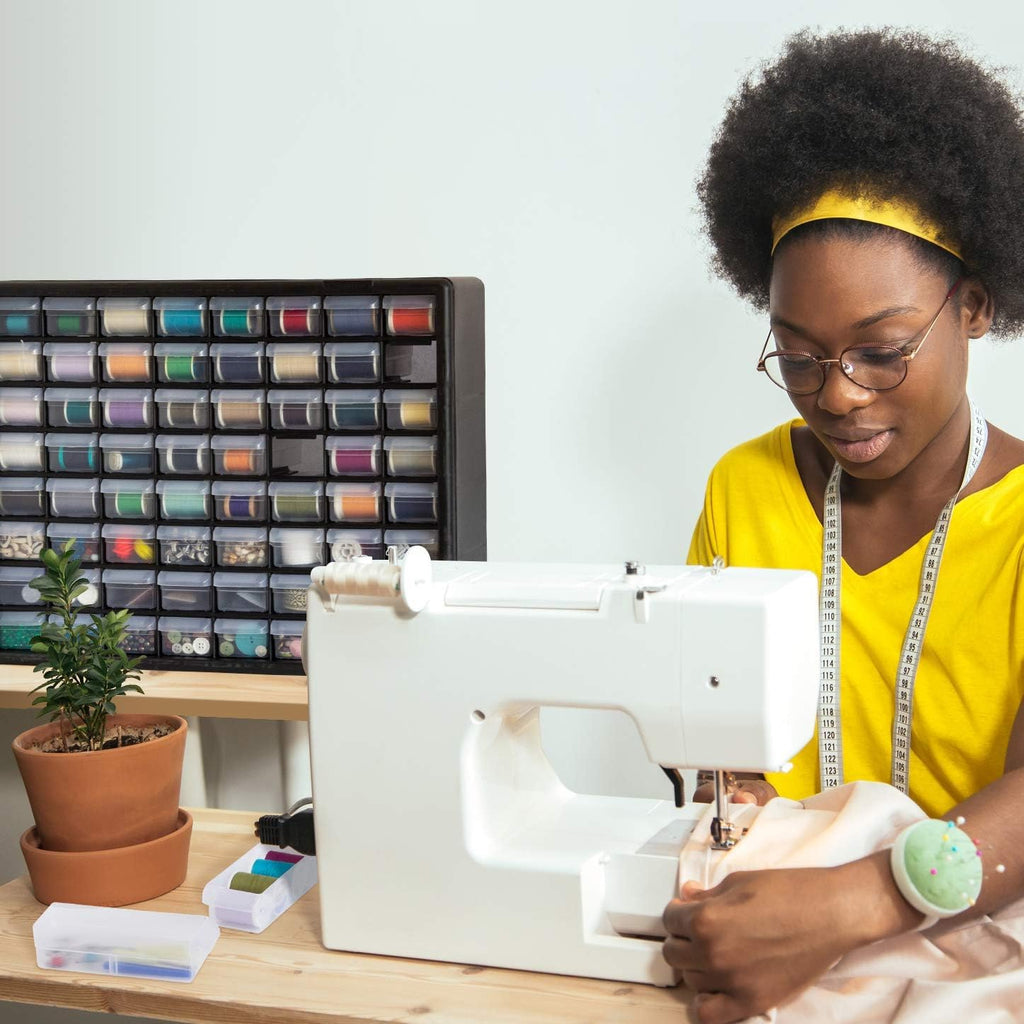 44-Drawer Plastic Drawer Storage Cabinet for Garage Organization, Bead Organizer, Building Bricks Storage, Teacher Toolbox, Makeup Organizer, 20-Inch W X 6-Inch D X 16-Inch H, 10144 Black