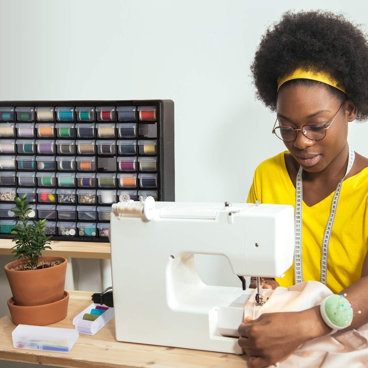 44-Drawer Plastic Drawer Storage Cabinet for Garage Organization, Bead Organizer, Building Bricks Storage, Teacher Toolbox, Makeup Organizer, 20-Inch W X 6-Inch D X 16-Inch H, 10144 Black