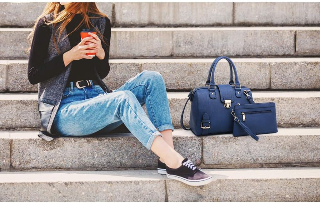 Women Barrel Handbags Fashion Satchel Bags Top Handle Shoulder Purses Vegan Leather Work Tote