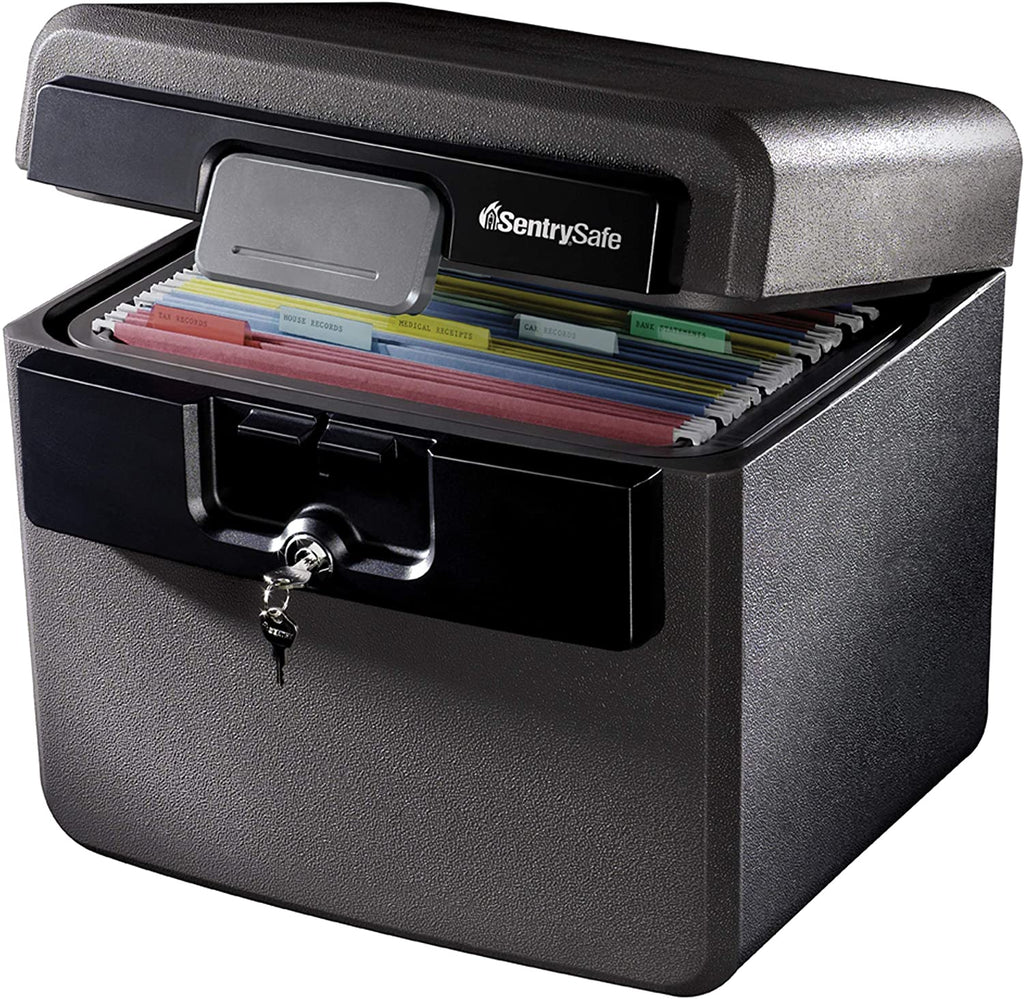 Black Fireproof and Waterproof Safe, File Folder and Document Box with Key Lock, Ex. 14.3 X 15.5 X 13.5 Inches, HD4100