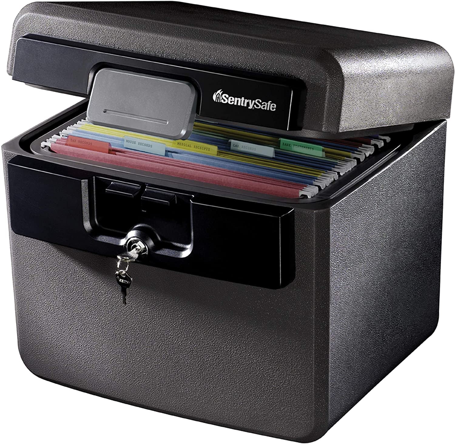 Black Fireproof and Waterproof Safe, File Folder and Document Box with Key Lock, Ex. 14.3 X 15.5 X 13.5 Inches, HD4100