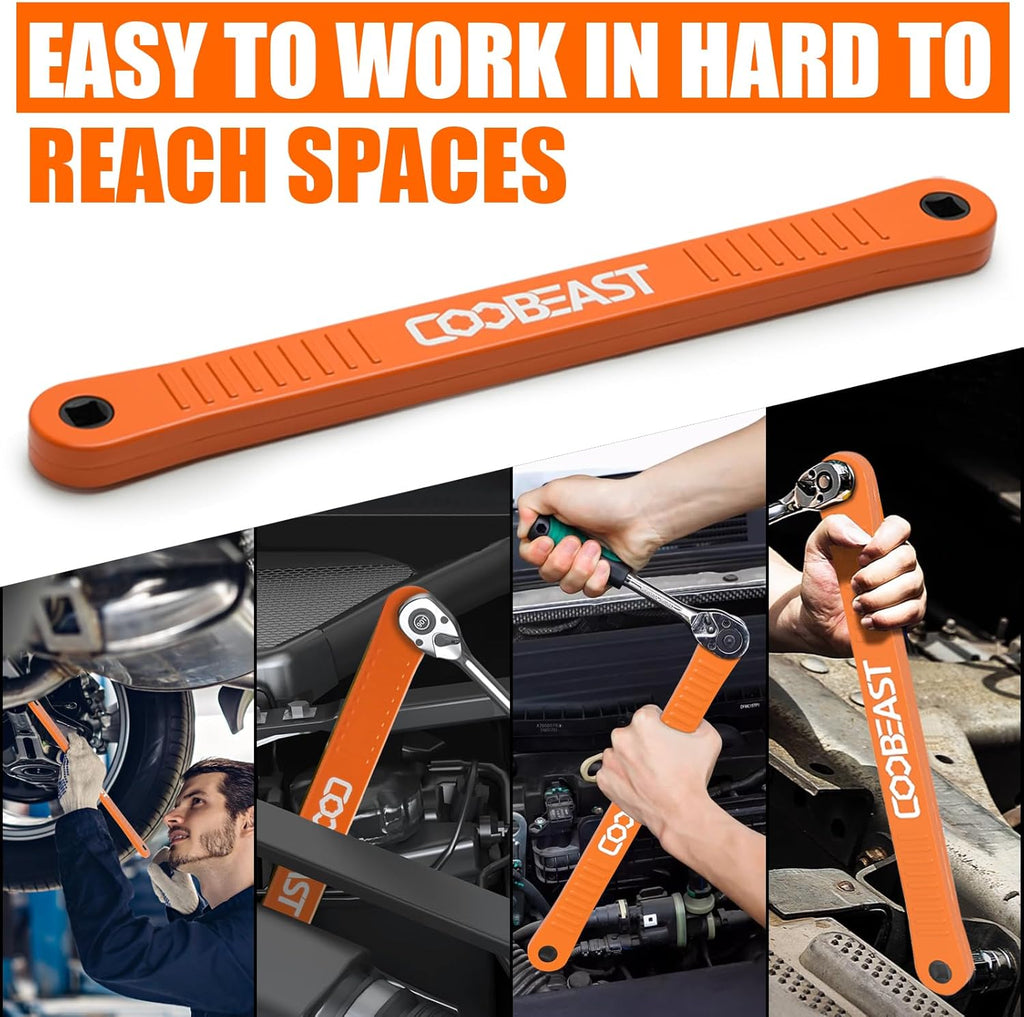 3/8 Inch Offset Extension Wrench Impact Ready Socket Wrench Extender Tool with Versatile 1/4", 3/8", and 1/2" Square Drive Adapters, Universal Extensions Wrench for Small Place