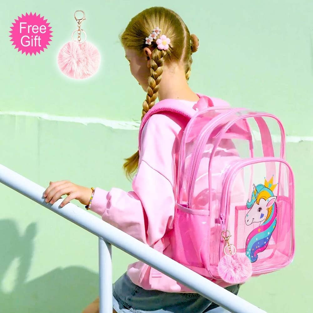 Clear Backpack for Girls and Boys, Kids Transparent Bookbag, 3PCS Cute See through School Bag for Elementary Prechool