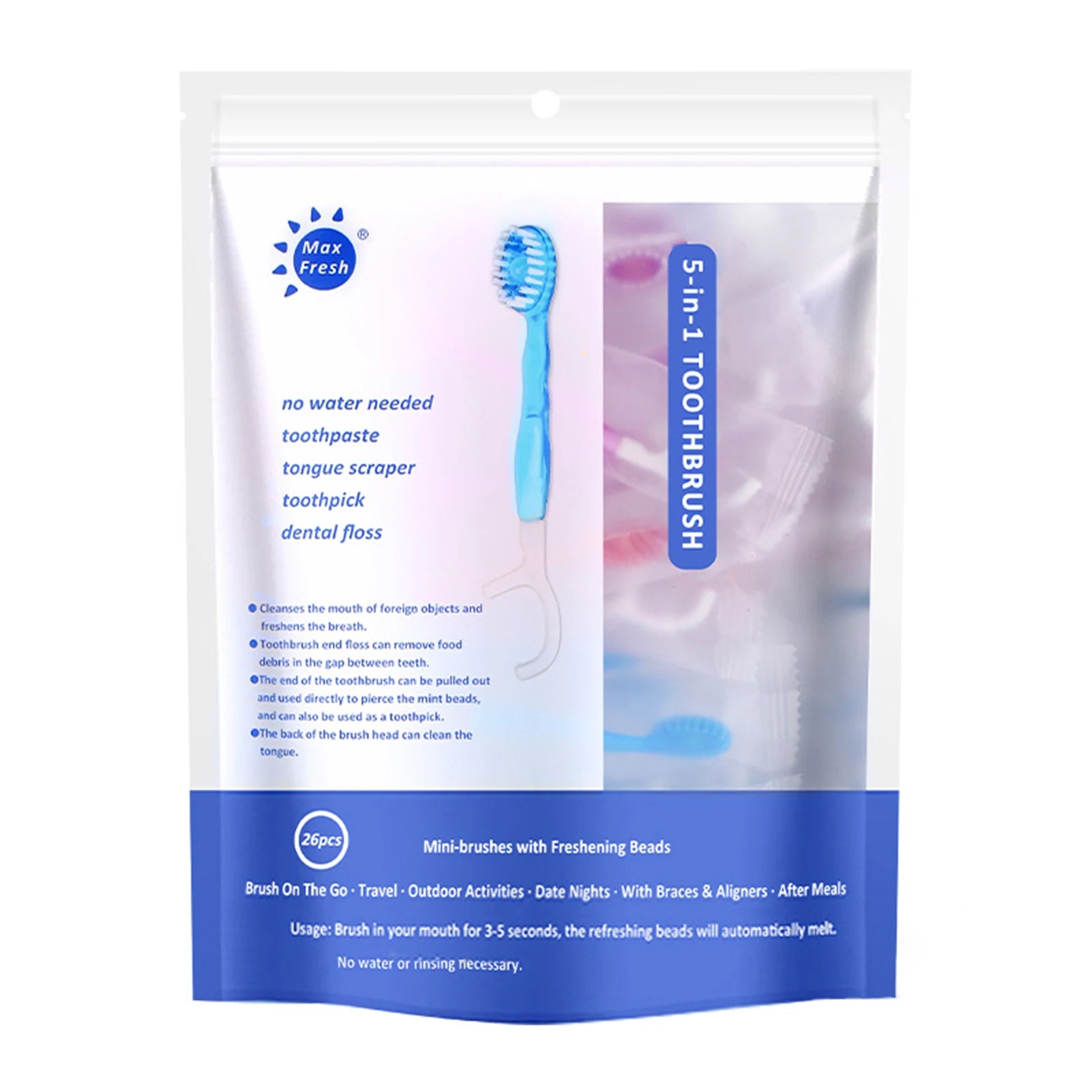 Disposable Mini Toothbrushes with Toothpaste Tongue Scraper Flosses Portable Soft All in 1 Toothbrush Kit for Personal-Hygiene