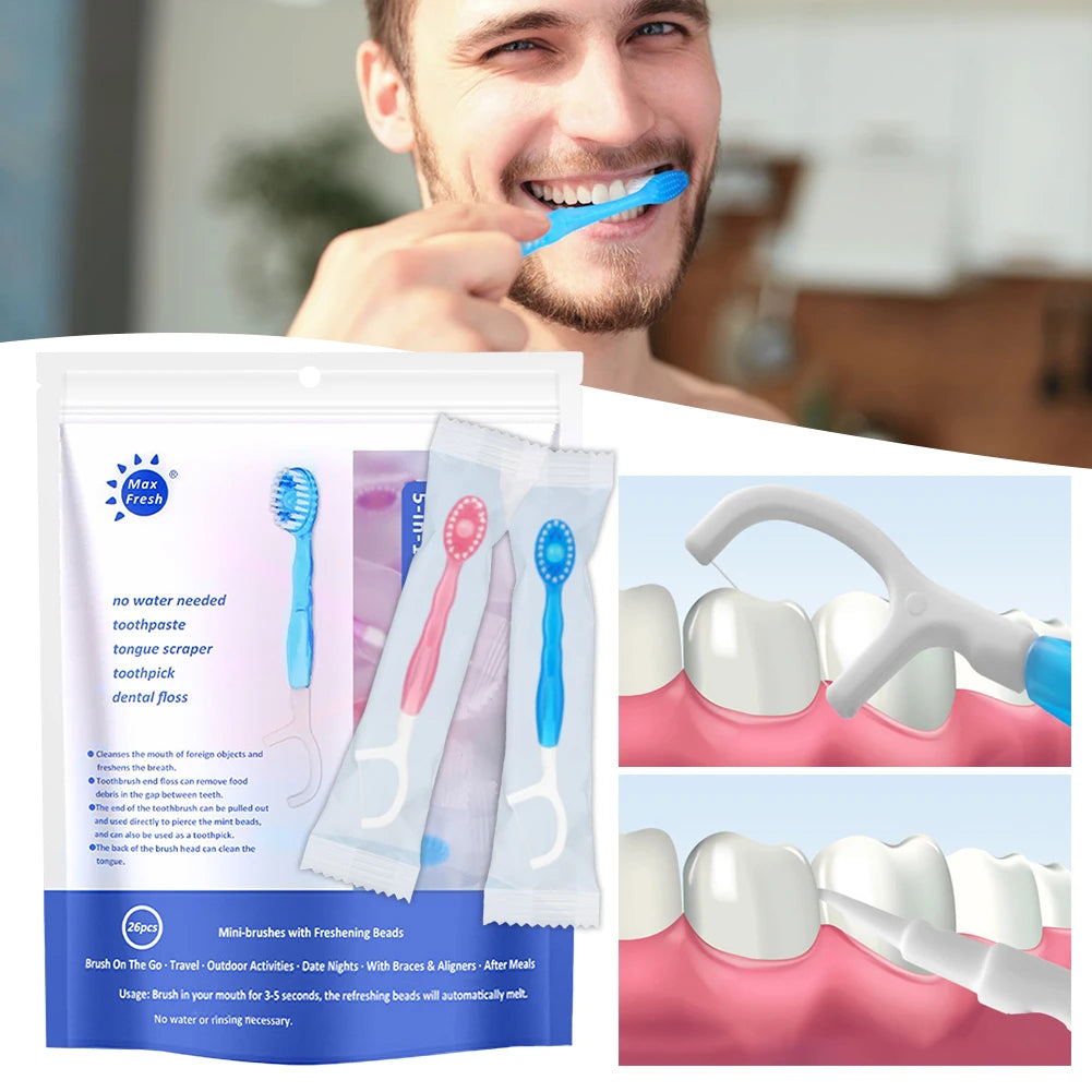 Disposable Mini Toothbrushes with Toothpaste Tongue Scraper Flosses Portable Soft All in 1 Toothbrush Kit for Personal-Hygiene