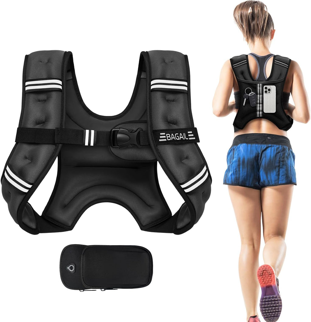 Weighted Vest, 5Lbs/8Lbs/10Lbs/12Lbs/15Lbs/20Lbs/25Lbs/30Lbs Weight Vest with Detachable Phone Pouch, Rucking Vest for Women, Men, Walking, Weight Loss, Training, Running