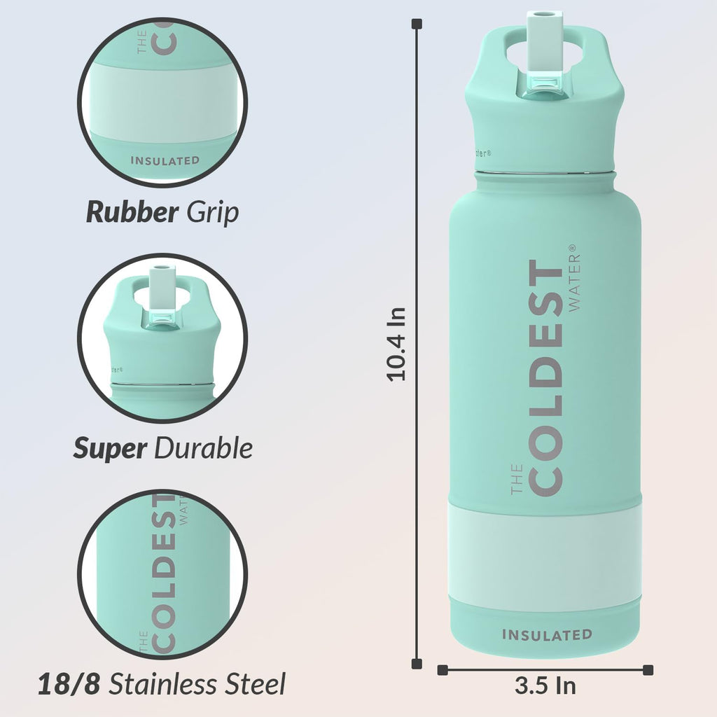 Coldest Insulated Water Bottle with Straw Lid - Stainless Steel Metal Thermos for Men & Women (Oceanic Green, 32 Oz)