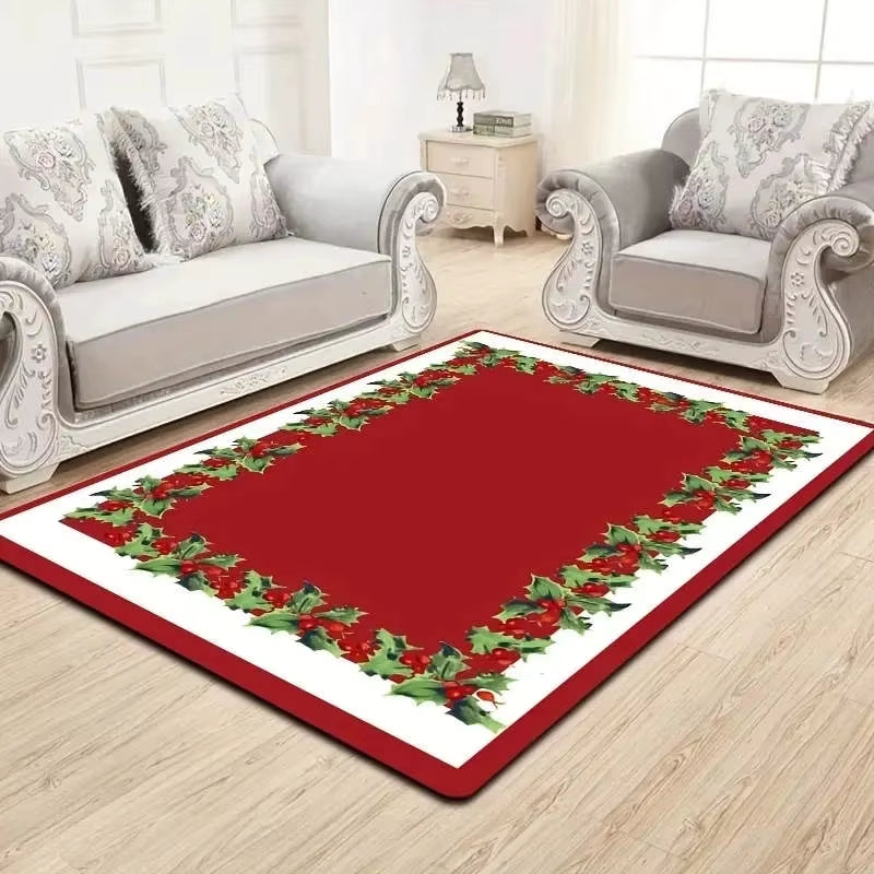 1Pc Christmas Red Rug Snowman Kitchen Carpet Living Room Rug Floor Mat Red Car Christmas Tree Print Door Mat Room Home Decor