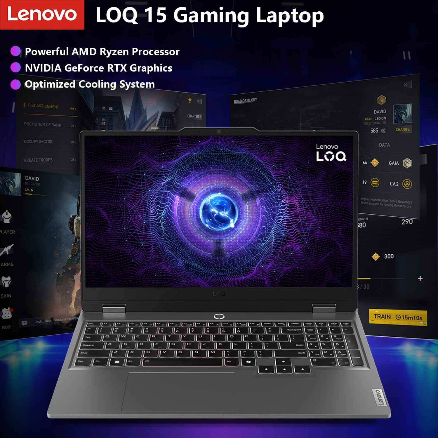 LOQ 15 15ARP9 RTX 4050 Gaming Laptop, 15.6 FHD 144Hz IPS Display, AMD Ryzen 7 7435HS, NVIDIA Geforce RTX 4050, 32GB DDR5 RAM, 1TB SSD, Backlit Keyboard, Wi-Fi 6, Bundle with PCO Laptop Cooler