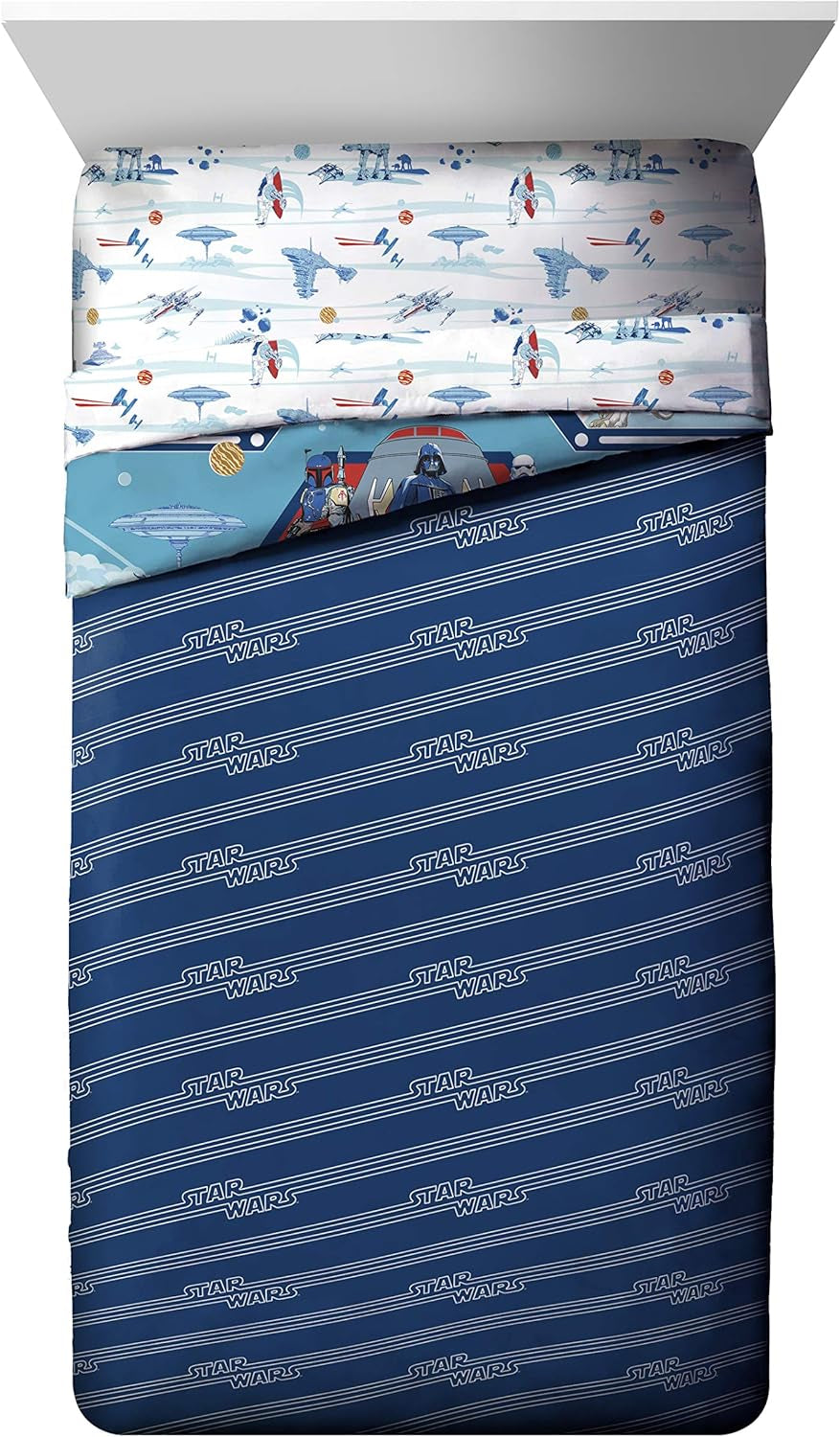 Star Wars Empire Strikes Back 4 Piece Full Bed Set - Includes Reversible Comforter & Sheet Set - Super Soft Fade Resistant Microfiber