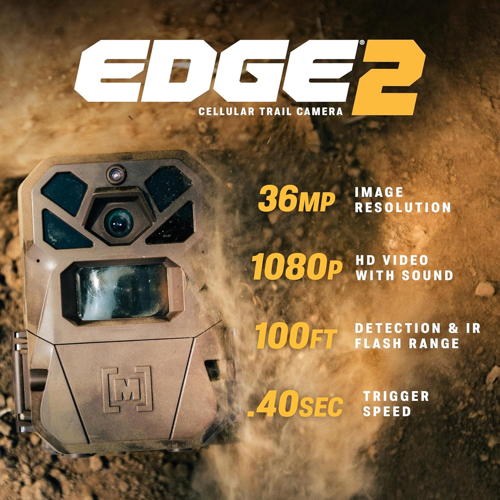 Edge 2 Cellular Trail Camera - Auto Connect Nationwide 4G LTE - on Demand 36MP Photo - 1080P Video with HD Audio - 100 Ft Detection Range - Low Glow Flash