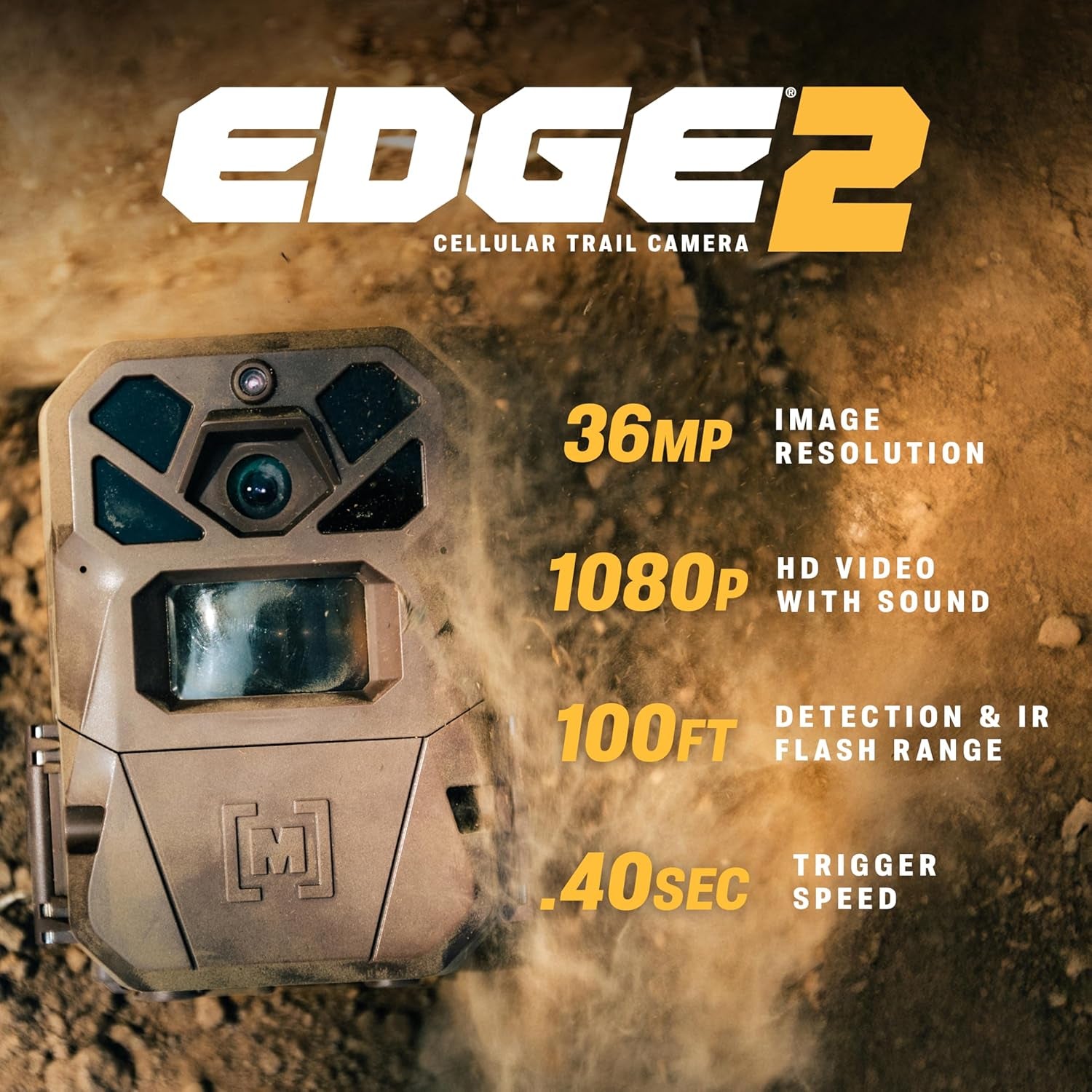 Edge 2 Cellular Trail Camera - Auto Connect Nationwide 4G LTE - on Demand 36MP Photo - 1080P Video with HD Audio - 100 Ft Detection Range - Low Glow Flash
