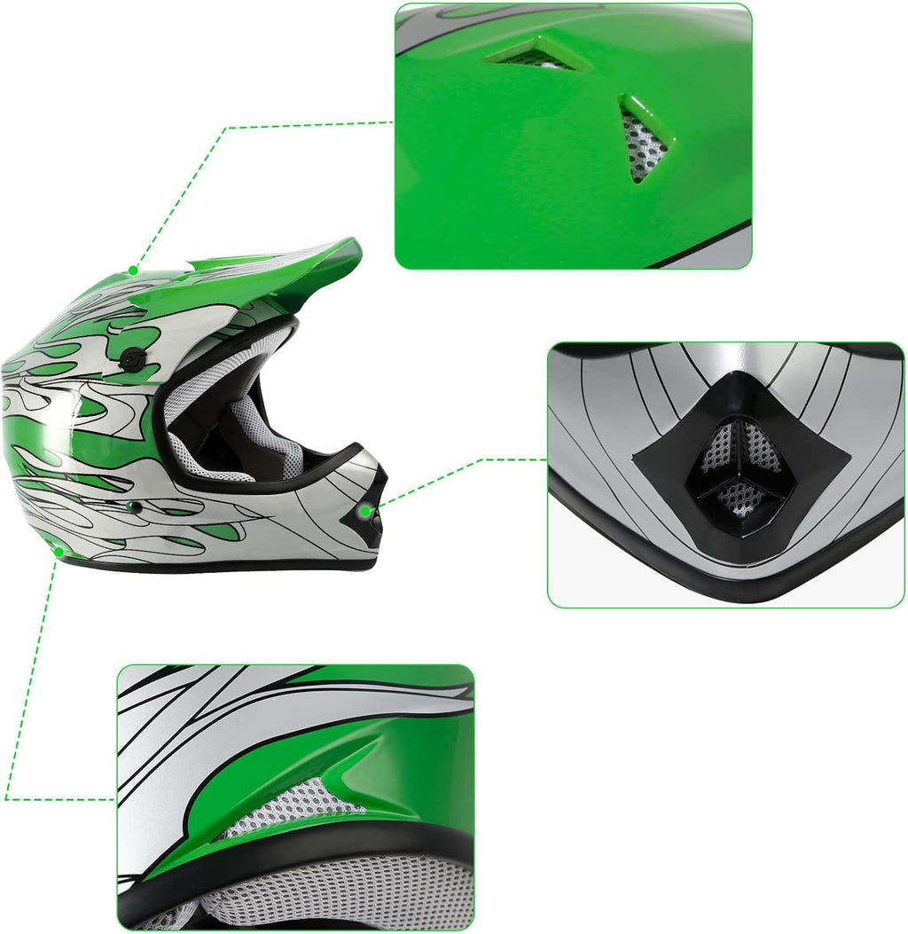 Youth Kids Helmet Motocross ATV Dirtbike BMX MX Offroad Full Face Motorcycle Helmet Gloves Goggles Dot Approved