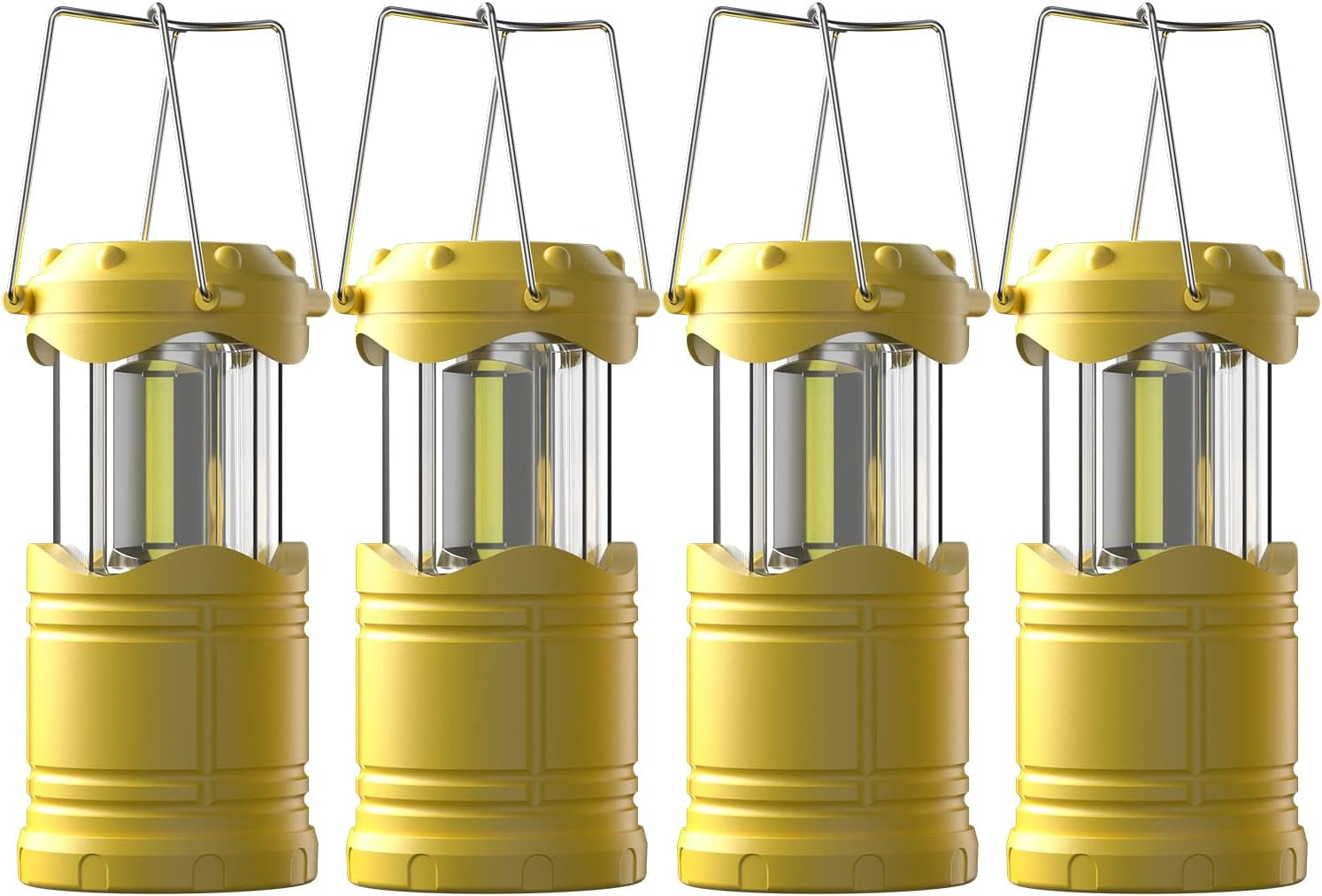 LED Camping Lantern, 4 Pack Battery Powered Flashlight for Power Outages, Portable Collapsible Hanging Light Essential for Home, Outdoor, Emergency Lamp Survival Kit Gear for Hurricane, Yellow