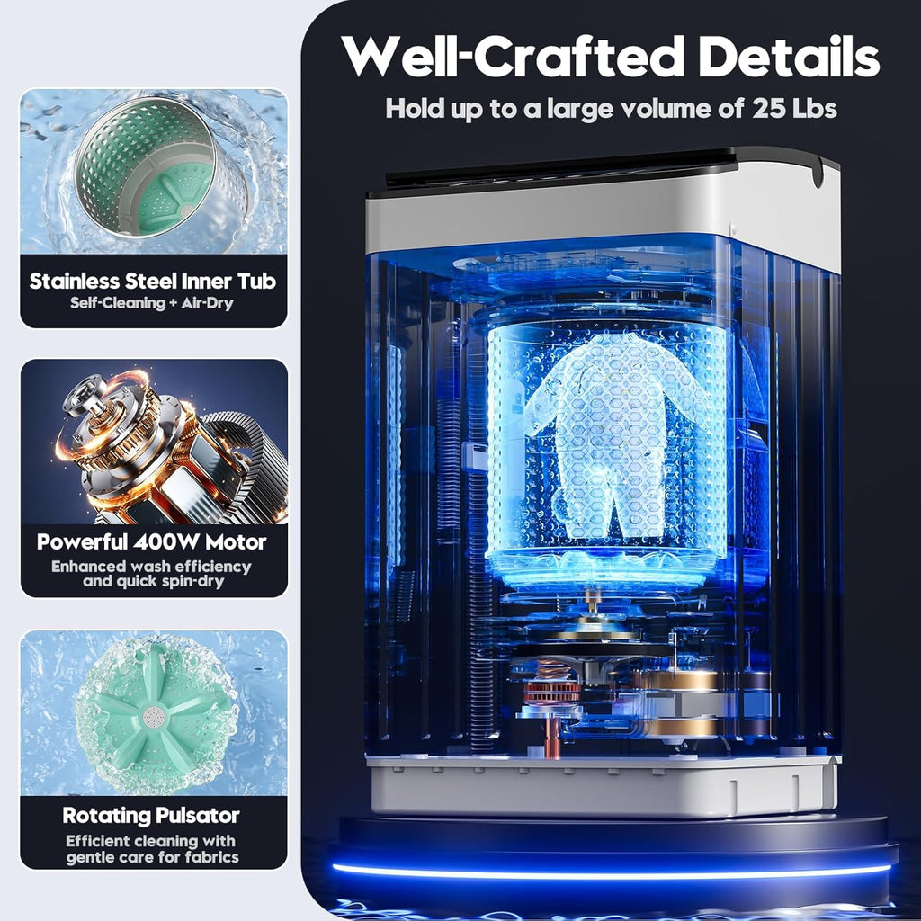 Portable Washer and Dryer Combo Set, 25 Lbs Fully Automatic Washing Machine, 10 Lbs Portable Dryers, Compact Washer and Dryer for Apartment, RV, Dorm