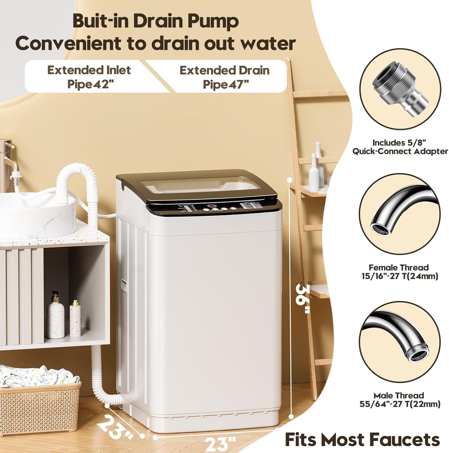 Portable Washer and Dryer Combo Set, 25 Lbs Fully Automatic Washing Machine, 10 Lbs Portable Dryers, Compact Washer and Dryer for Apartment, RV, Dorm