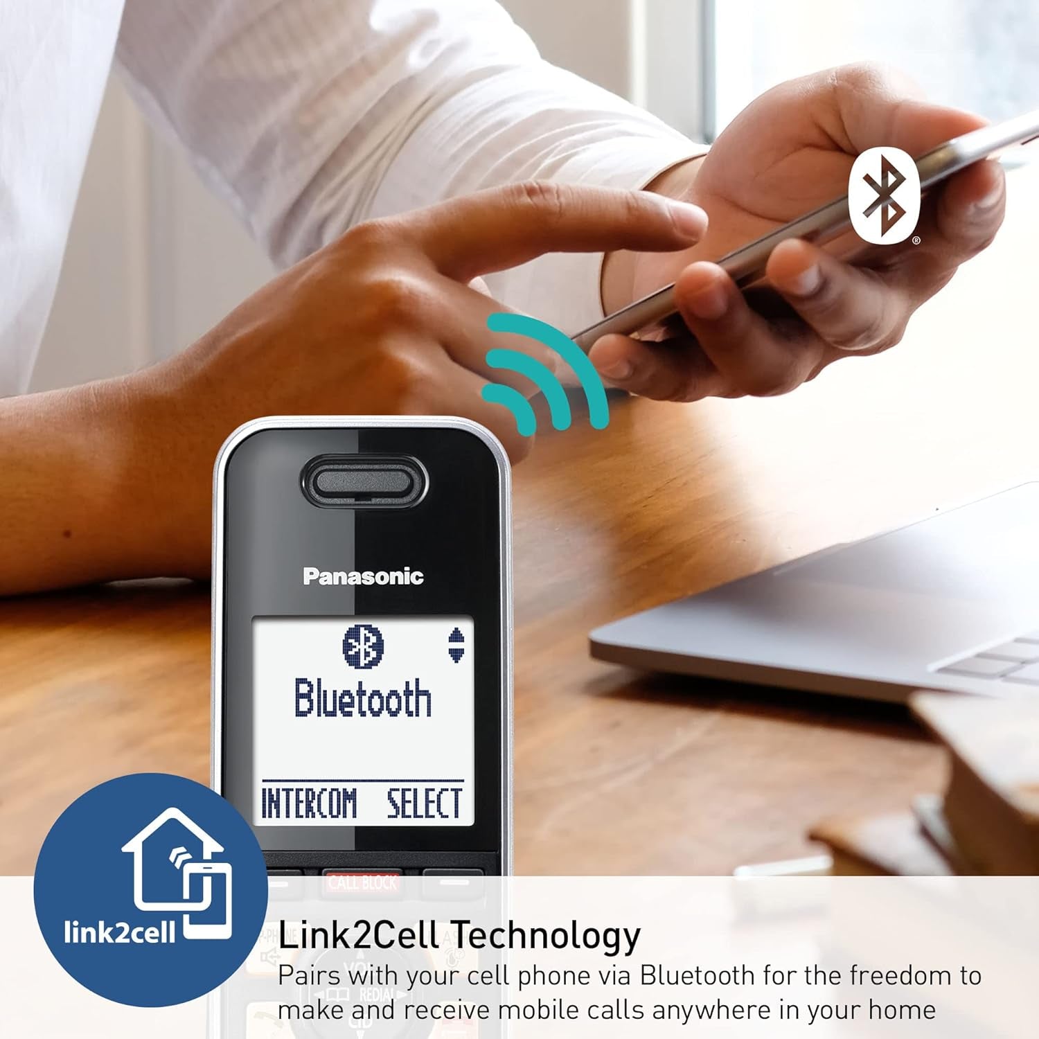 Cordless Phone with Advanced Call Block, Link2Cell Bluetooth, One-Ring Scam Alert, and 2-Way Recording with Answering Machine, 5 Handsets - KX-TGF975B (Black with Silver Trim)