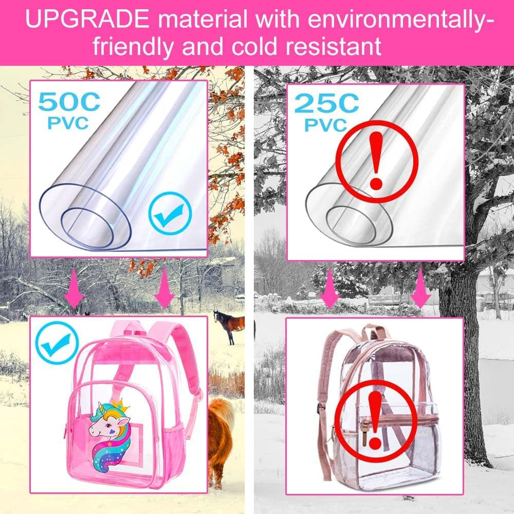 Clear Backpack for Girls and Boys, Kids Transparent Bookbag, 3PCS Cute See through School Bag for Elementary Prechool