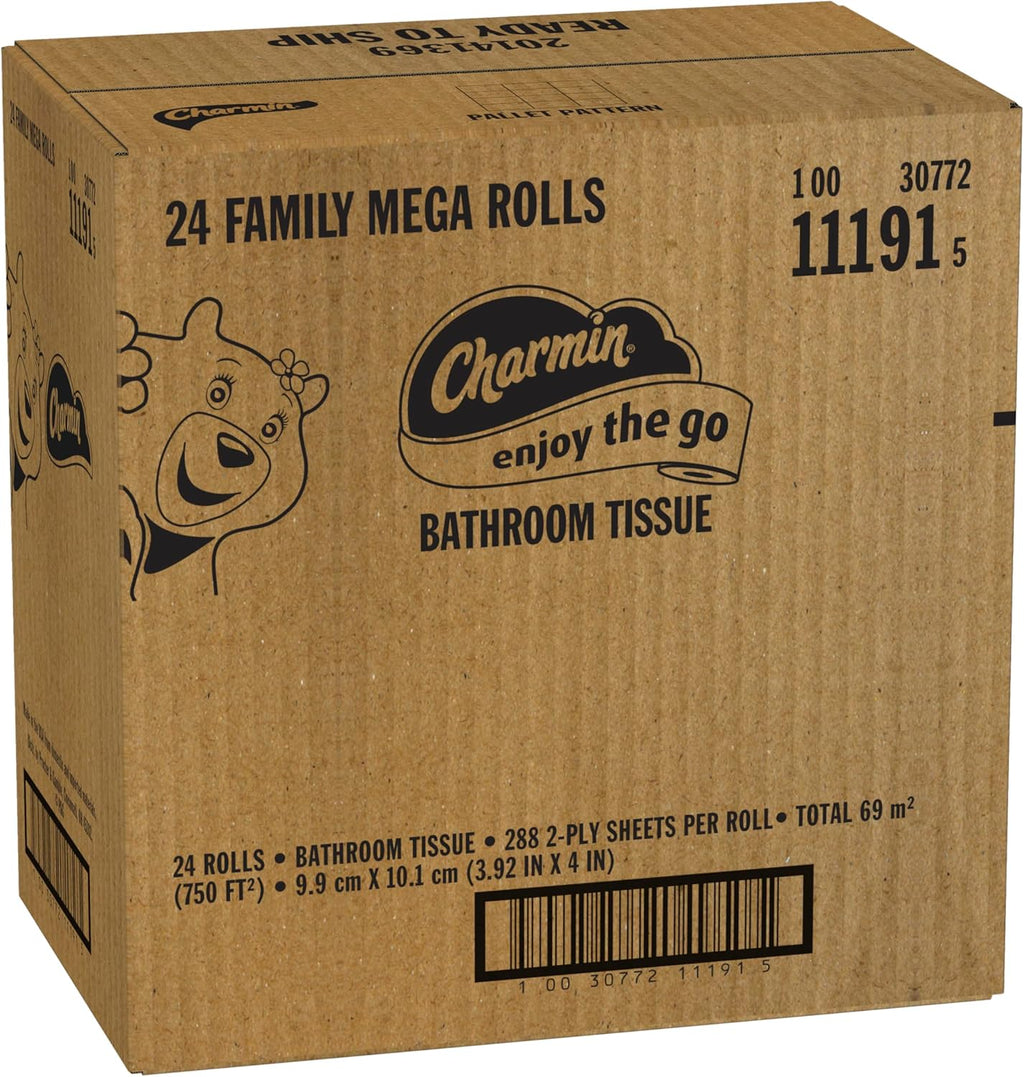 Ultra Soft Cushiony Touch Toilet Paper, 24 Family Mega Rolls = 123 Regular Rolls