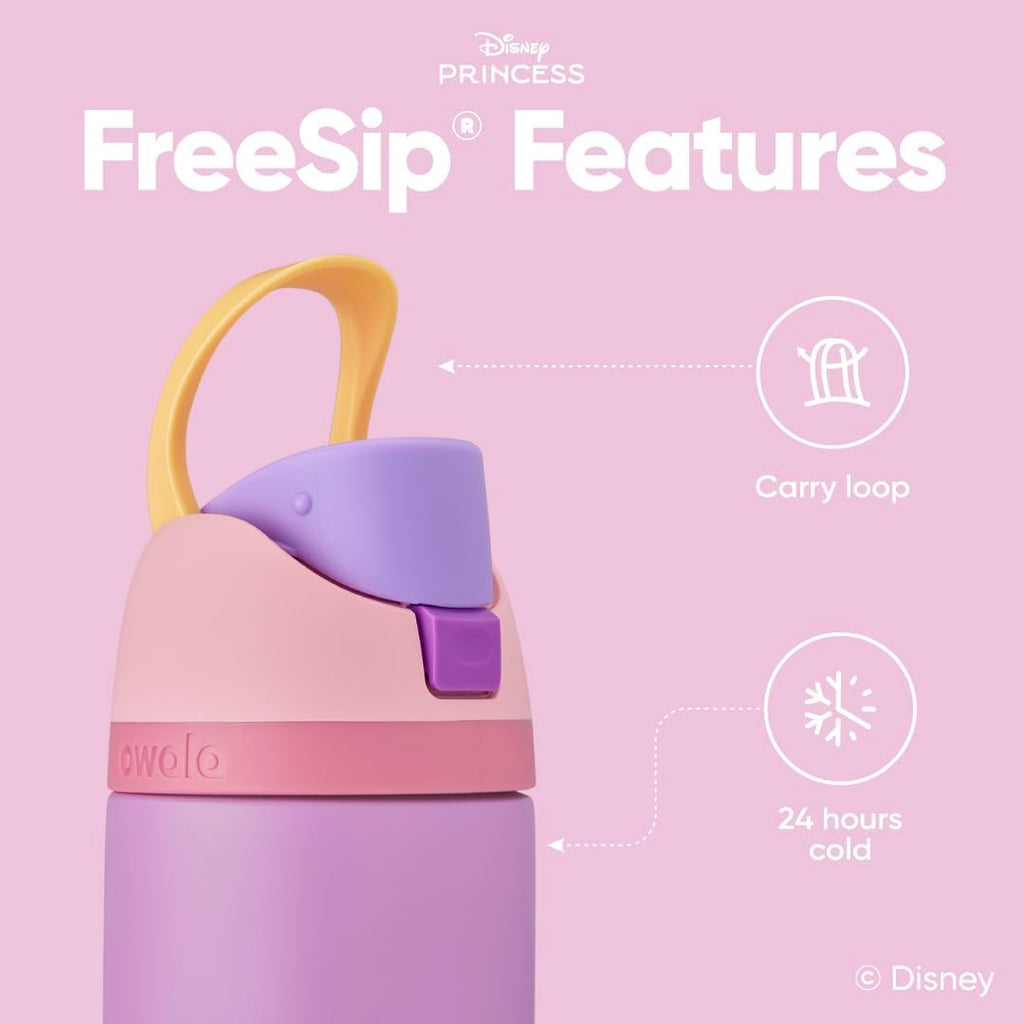 Disney Princess Freesip Insulated Stainless Steel Water Bottle with Straw for Sports and Travel, Bpa-Free Sports Water Bottle, 24 Oz, Rapunzel