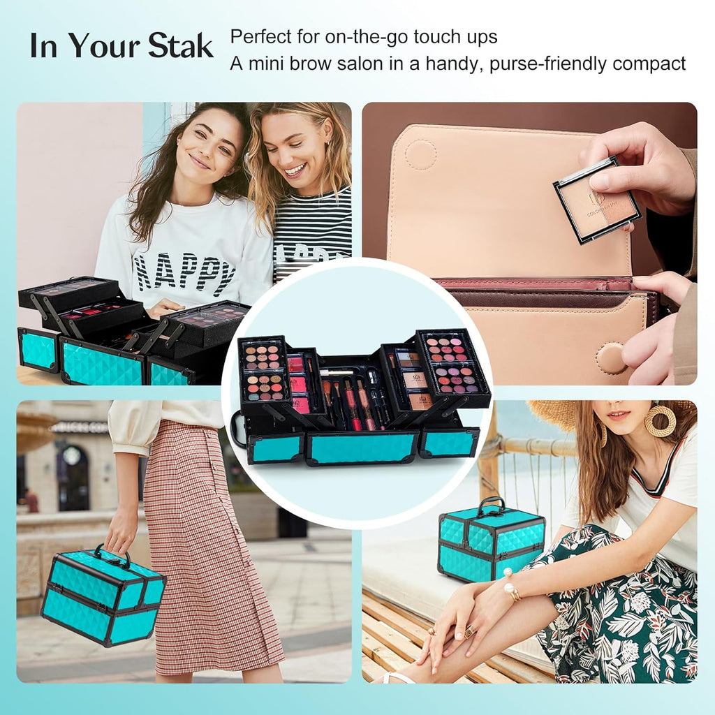 All in One Makeup Kit Comestics Gifts for Girls Teens, Travel Makeup Set 4 Trays Train Case for Beginner Includes Eyeshadow Highlighter Lipgloss Blush Concealer Brush Eyeliner Lipbalm