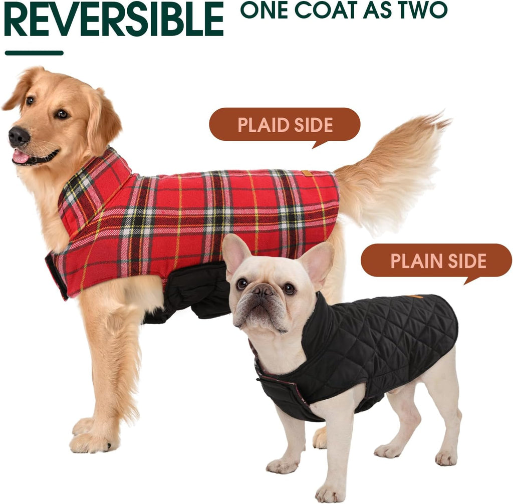 Waterproof Dog Coat, Reversible Dog Jacket for Medium Dogs, Adjustable Durable Doggie Winter Coat Warm Puppy Cold Weather Apparel from Small to Large Breed, Bright Red M