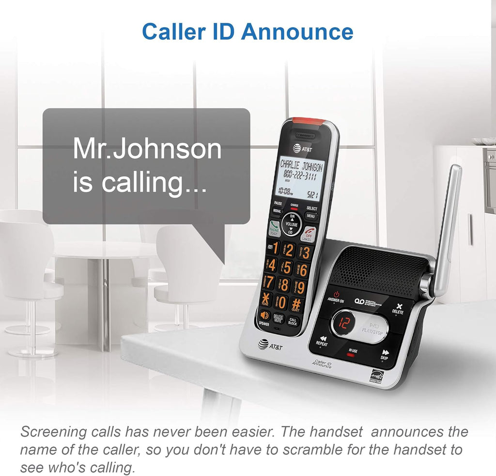 BL102-2 DECT 6.0 2-Handset Cordless Phone for Home with Answering Machine, Call Blocking, Caller ID Announcer, Audio Assist, Intercom, and Unsurpassed Range, Silver/Black