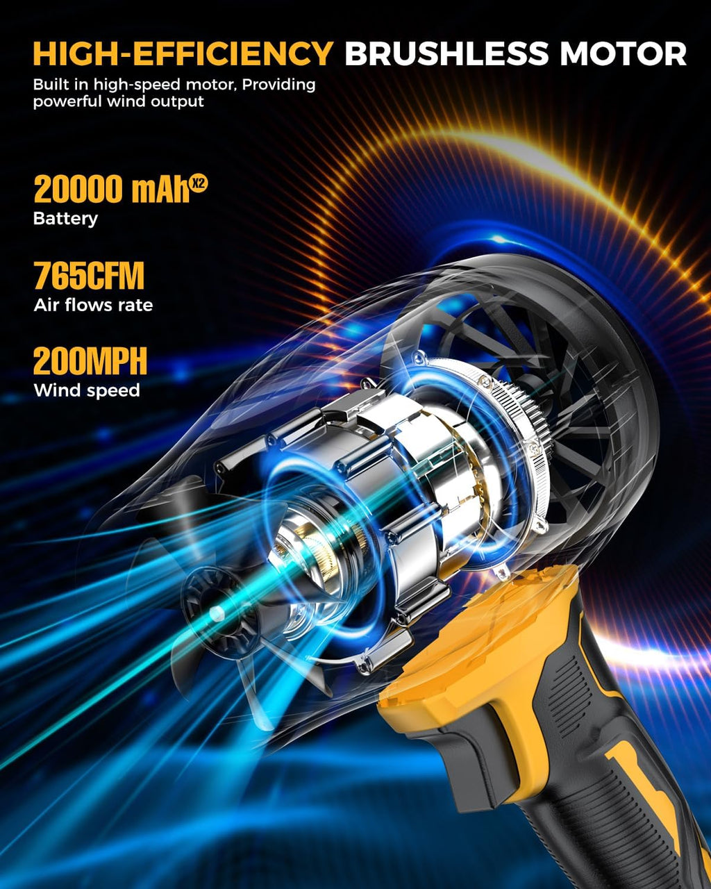 Leaf Blower Cordless with Battery and Charger, 500,000 RPM, Extended Nozzle, Lightweight Handheld Design,Blower for Patio Cleaning