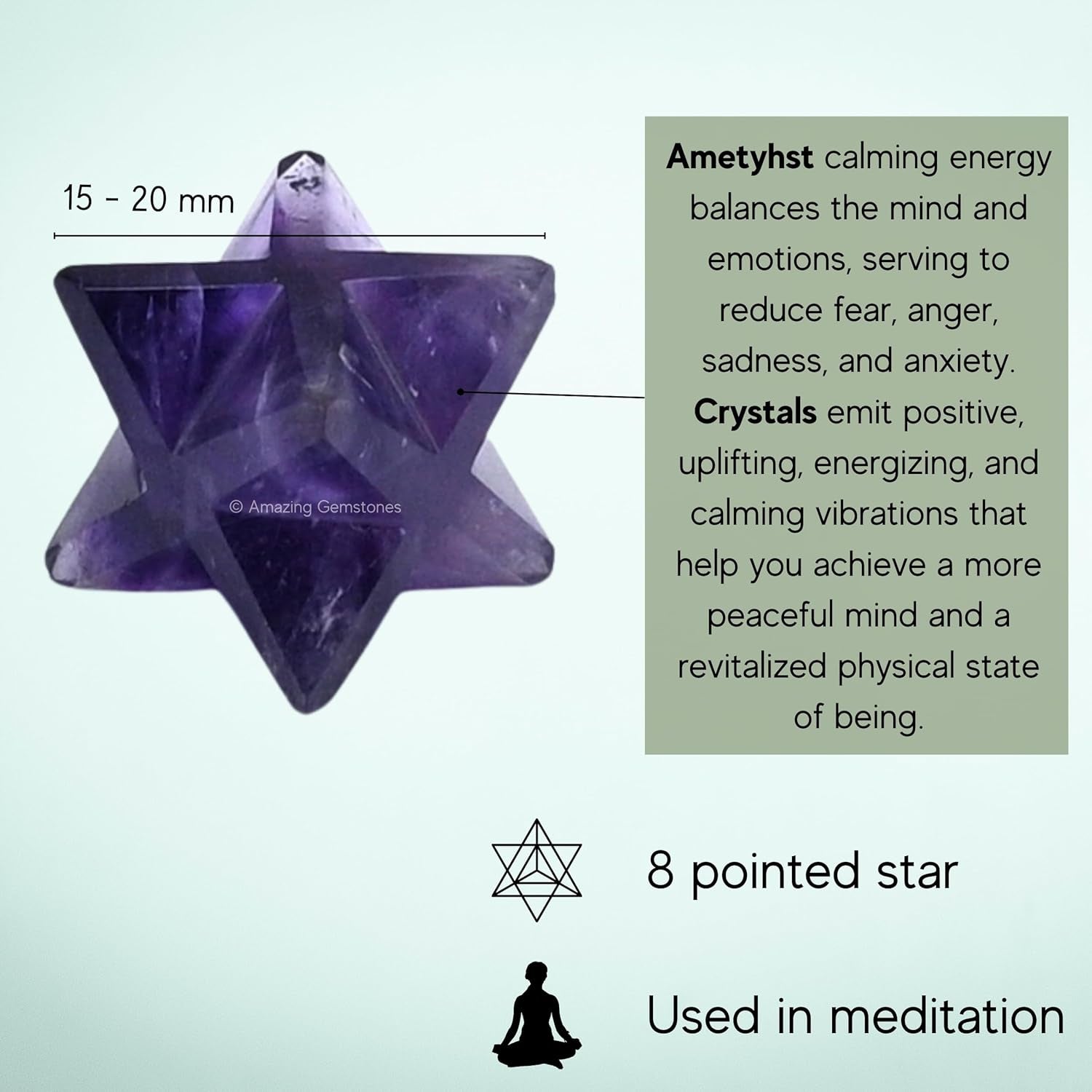 Amethyst Merkaba Crystal - 0.75 Inches Metaphysical Merkaba Star for Meditation - Energetic Tetrahedron Crystal and Healing Stones for Spiritual Growth and Healing (15-20Mm)