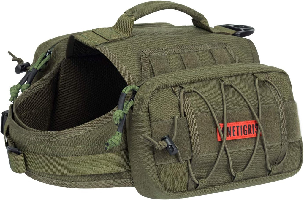 Dog Backpack for Hiking Nylon Dog Harness Backpack with Side Pockets for Large Dog with 17"-23.5" Neck Girth and 25"-31" Chest Girth (Green, Medium)