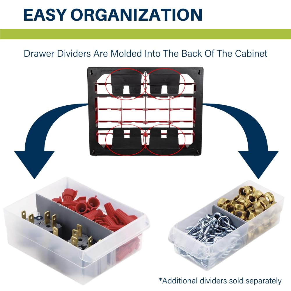 44-Drawer Plastic Drawer Storage Cabinet for Garage Organization, Bead Organizer, Building Bricks Storage, Teacher Toolbox, Makeup Organizer, 20-Inch W X 6-Inch D X 16-Inch H, 10144 Black