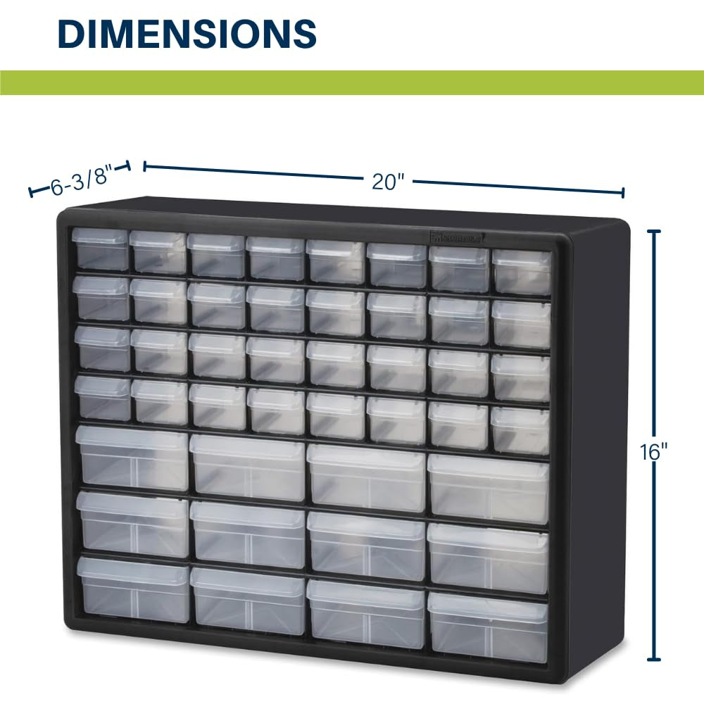 44-Drawer Plastic Drawer Storage Cabinet for Garage Organization, Bead Organizer, Building Bricks Storage, Teacher Toolbox, Makeup Organizer, 20-Inch W X 6-Inch D X 16-Inch H, 10144 Black