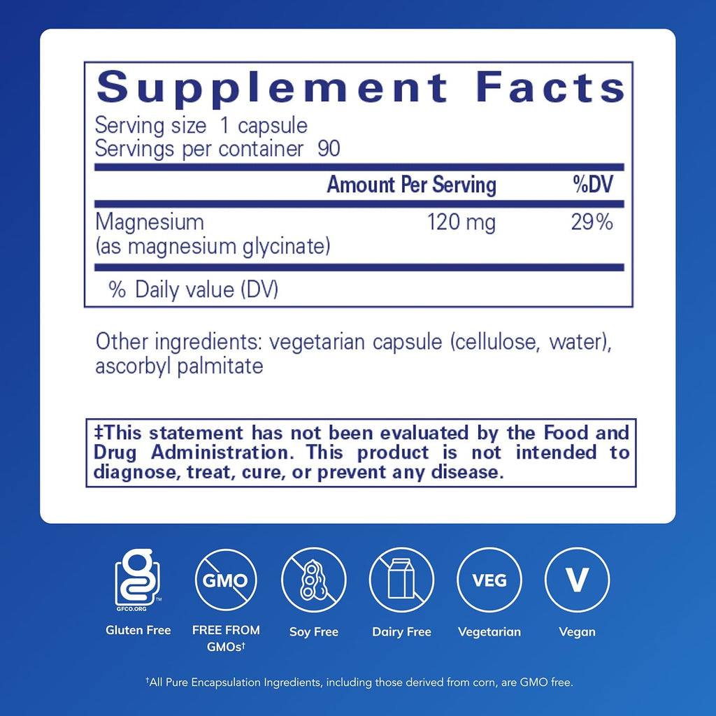 Magnesium (Glycinate) - Supplement to Support Stress Relief, Sleep, Heart Health, Nerves, Muscles, and Metabolism* - with Magnesium Glycinate - 90 Capsules