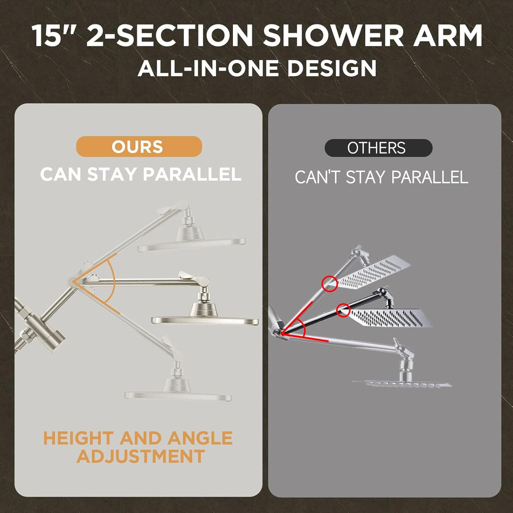Brushed Nickel Wide Rain Shower Head with 6 Modes Handheld Water Spray, High Pressure Showerhead Combo with Arm, Adjustable Dual Shower with Anti-Clog Nozzles