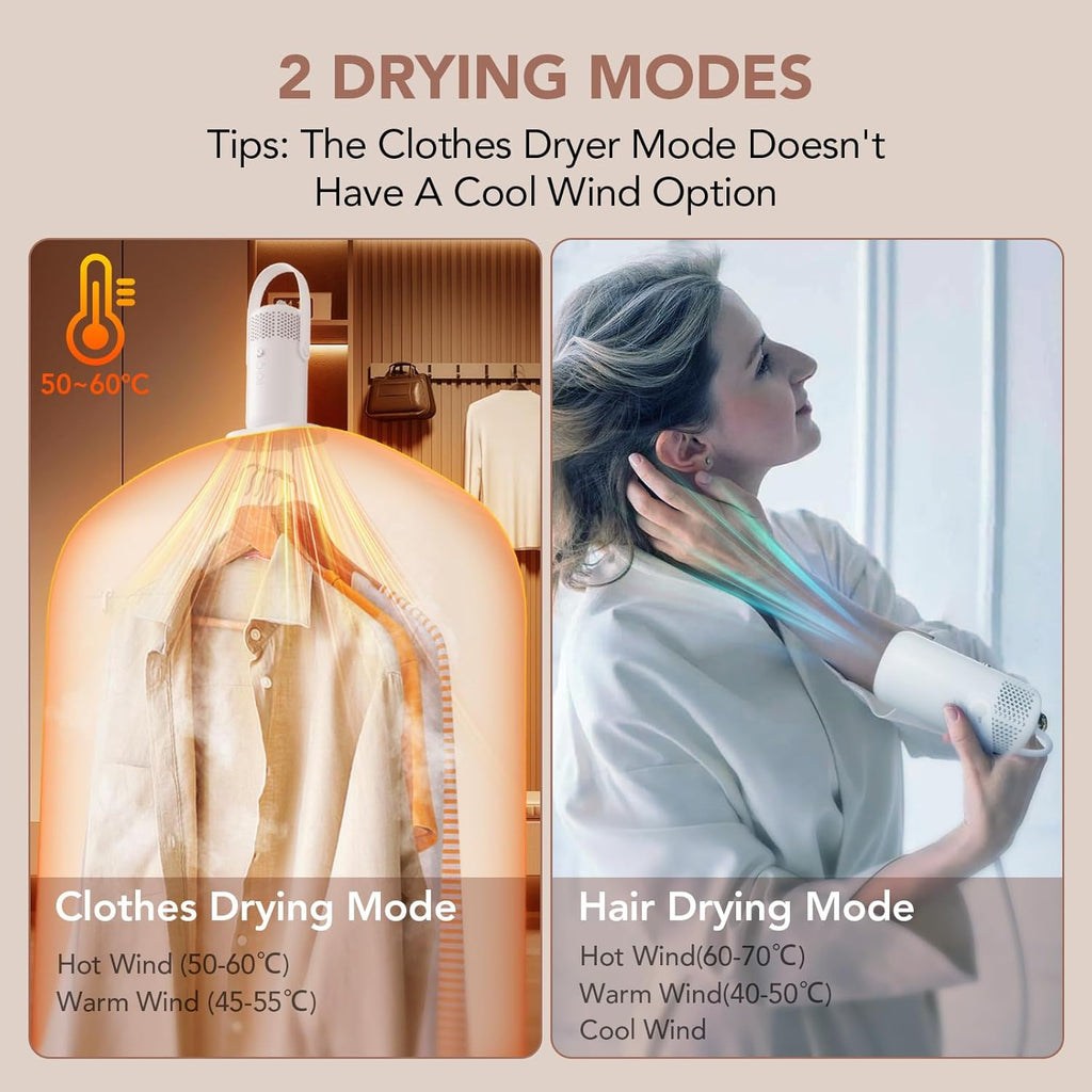 High-Speed Portable Clothes Dryer, Portable Dryer for Apartment, Travel, RV - Premium Mini 1000W Dryer Machine for Light Clothes, Underwear with Dry Bag, Hook, Perfect for Travelers, Housewarming