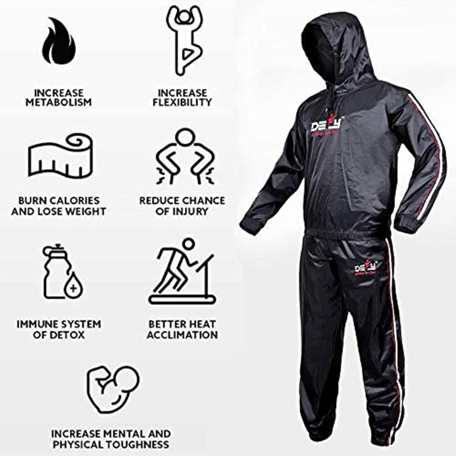 DEFY Heavy Duty Sauna Suit for Weight Loss Full Body Wrap Hoodie Men Women Anti-Rip Sweat Suit Gym Workout Exercise Gear