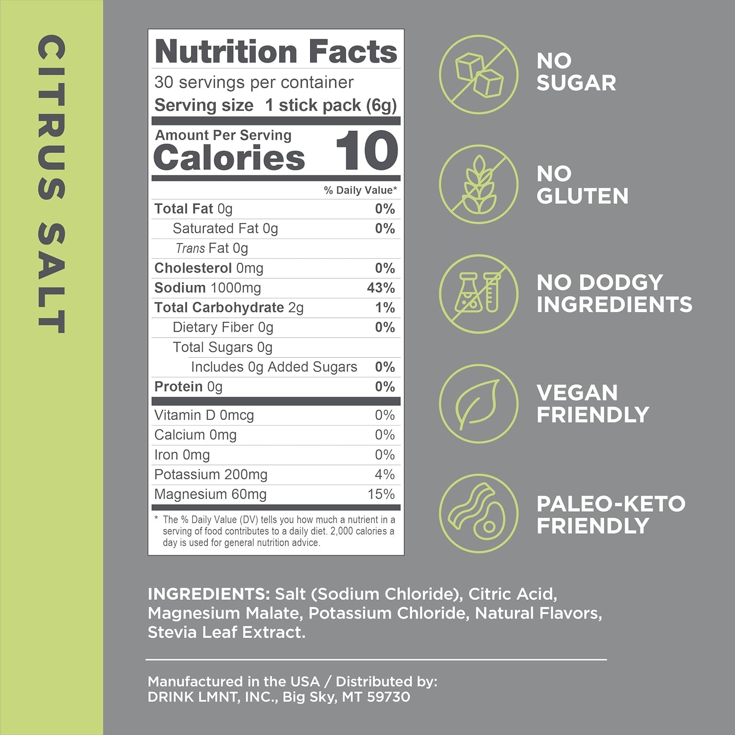 Zero Sugar Electrolytes - Citrus Salt | Drink Mix | 30-Count