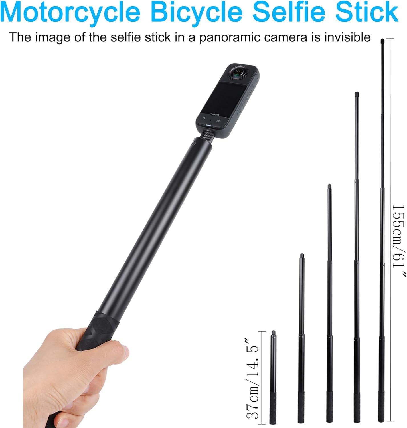 Motorcycle Mount Kit for Insta360 One X5 X4 X3 X2 RS DJI OSMO 360 Gopro MAX- Double Clamps Handlebar Holder with 155Cm Selfie Stick for Motorcycle and Bicycle Riding Records