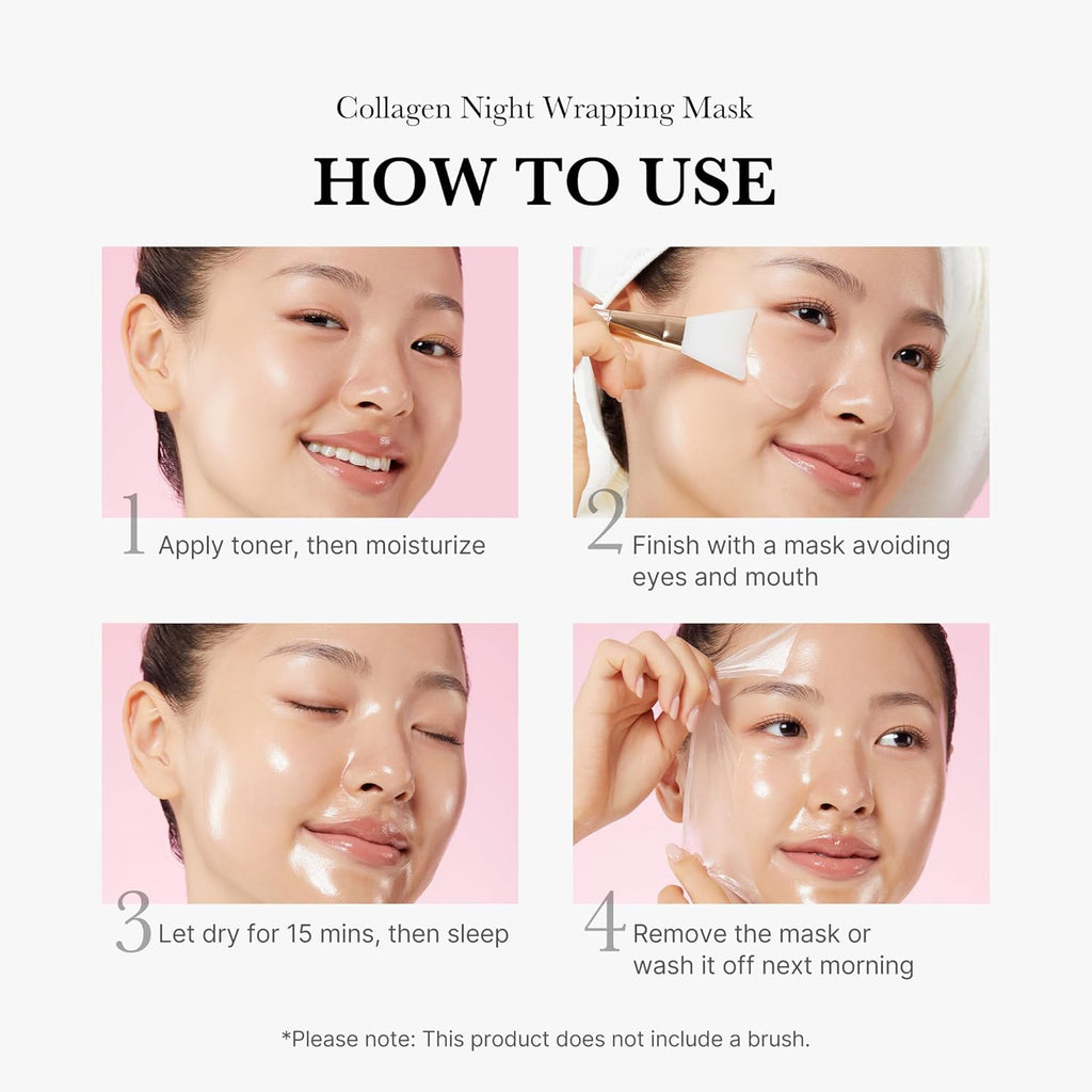 Collagen Overnight Wrapping Peel off Facial Mask Pack - Elasticity & Hydration Care, Reduces Sagging & Dullness - Hydrolyzed Collagen for Glowing Skin - Korean Skin Care, 2.53 Fl.Oz