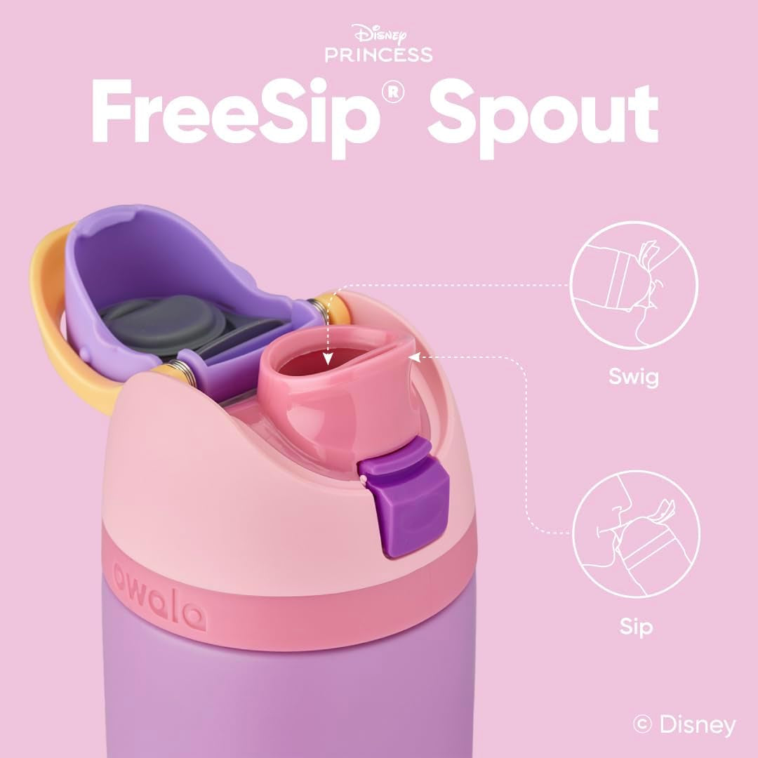 Disney Princess Freesip Insulated Stainless Steel Water Bottle with Straw for Sports and Travel, Bpa-Free Sports Water Bottle, 24 Oz, Rapunzel